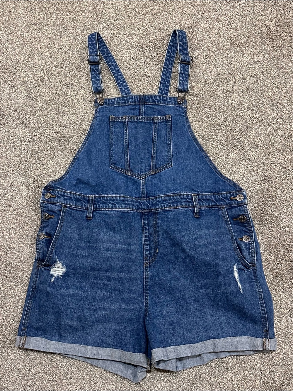 Denim Overalls with Distressed Details